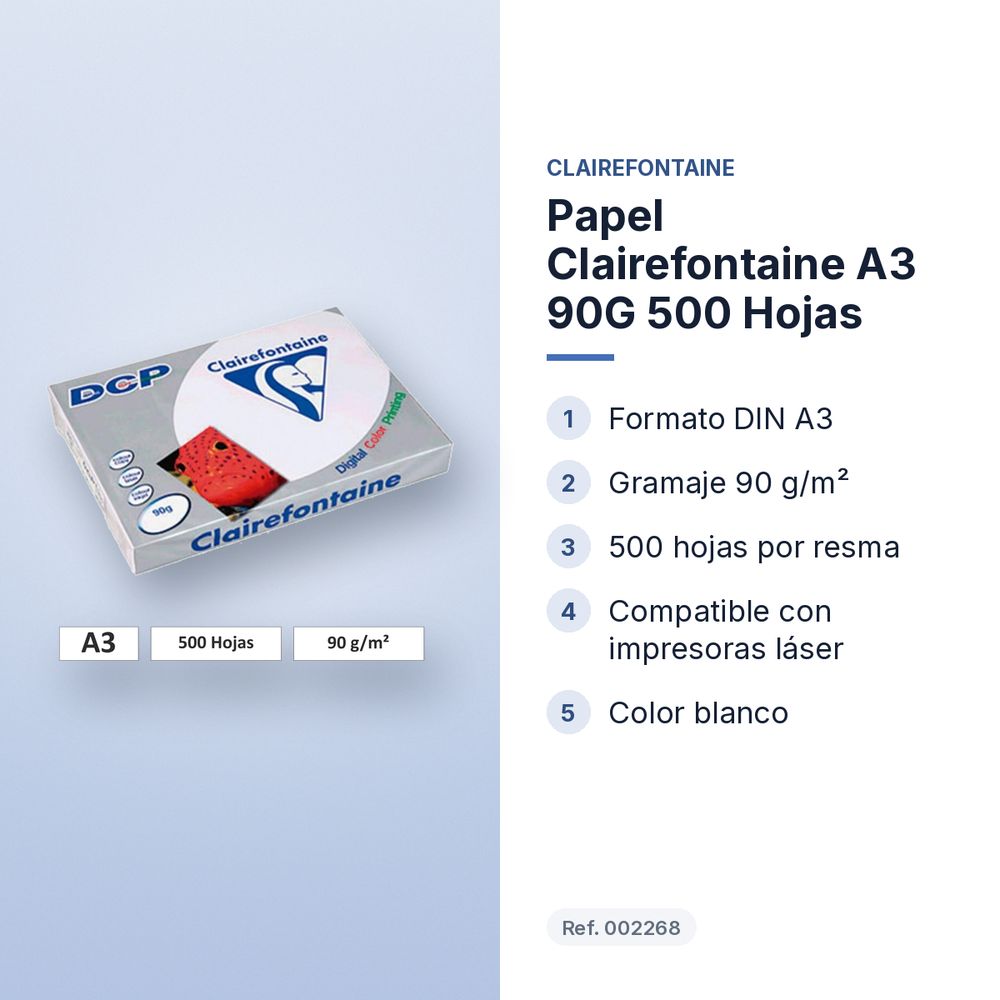 PAPEL CLAIREFONTAINE A3 90G 500 HOJAS - características principales