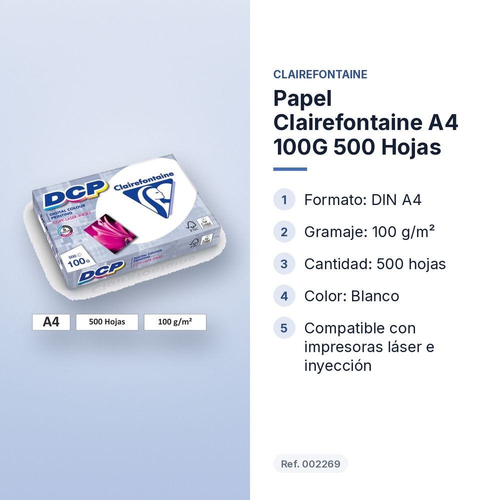 PAPEL CLAIREFONTAINE A4 100G 500 HOJAS - características principales