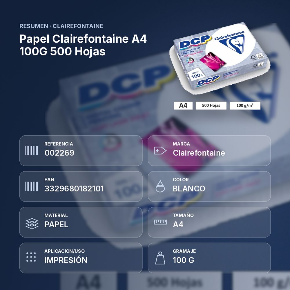 PAPEL CLAIREFONTAINE A4 100G 500 HOJAS - resumen de atributos