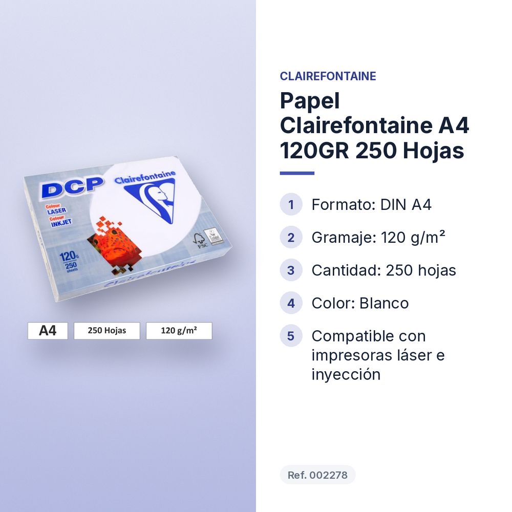 PAPEL CLAIREFONTAINE A4 120GR 250 HOJAS - características principales