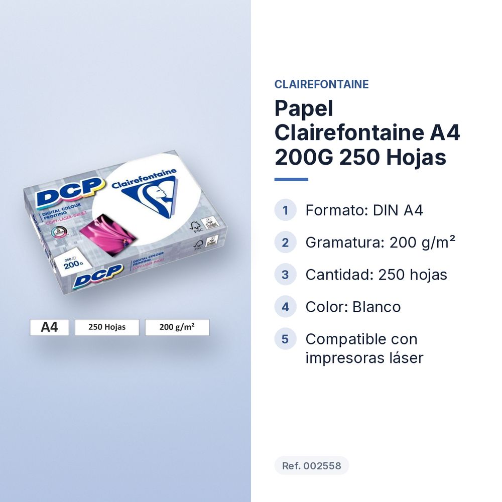 PAPEL CLAIREFONTAINE A4  200G 250 HOJAS - características principales