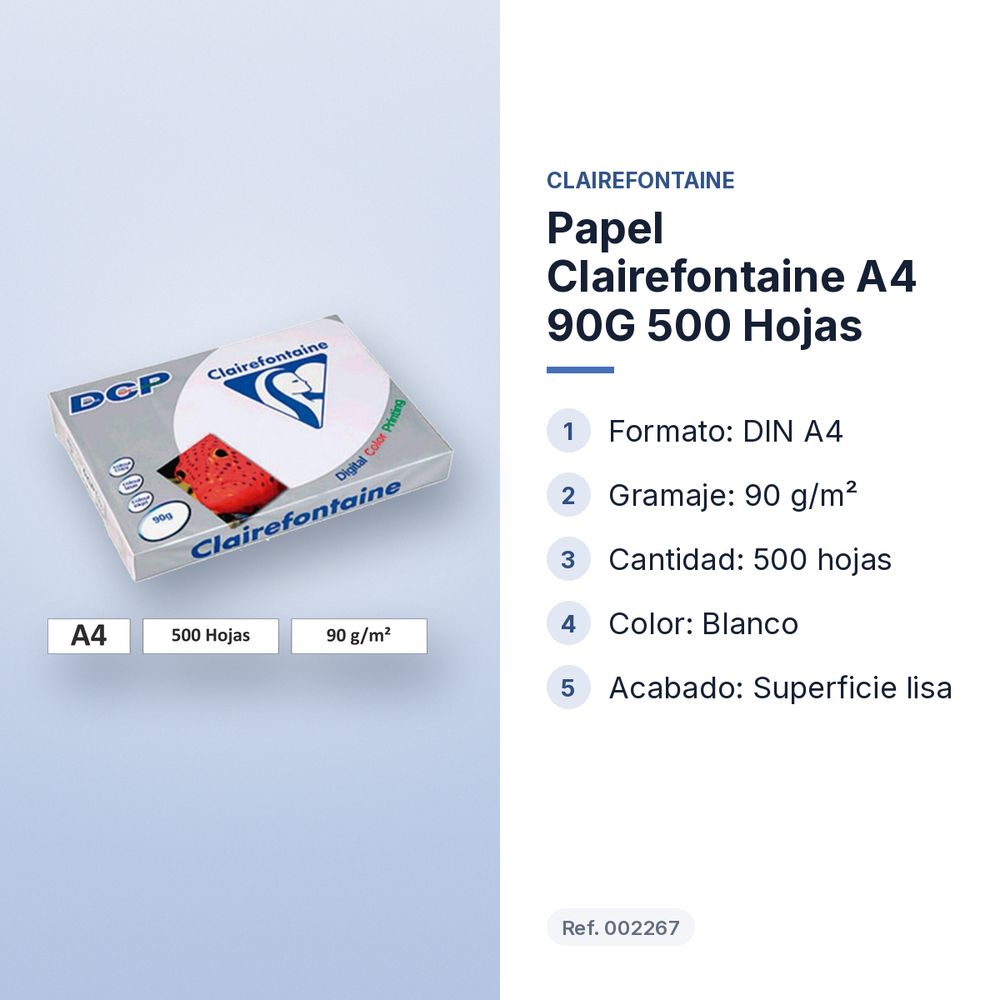 PAPEL CLAIREFONTAINE A4 90G 500 HOJAS - características principales