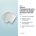 SOBRES TRANSPARENTES PARA CD/DVD CON SOLAPA DE CIERRE 100 UDS  - características principales