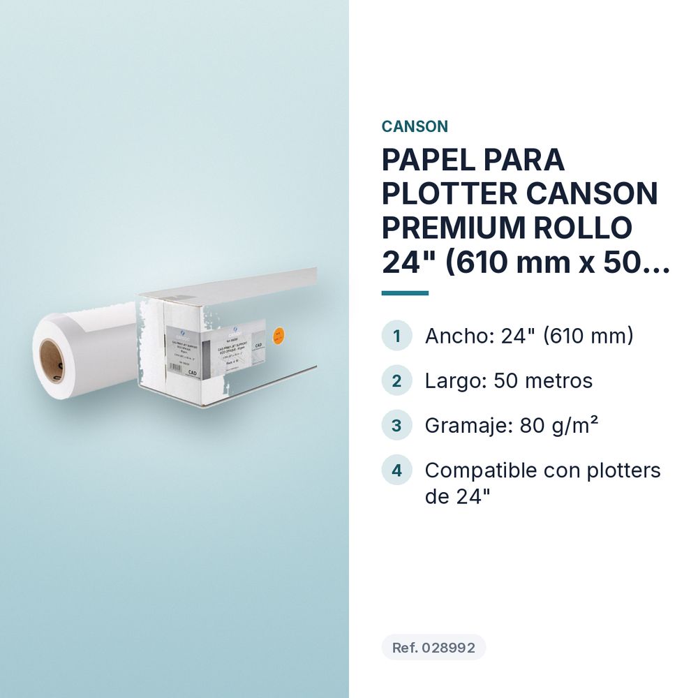 PAPEL PARA PLOTTER CANSON PREMIUM ROLLO 24" (610 mm x 50 m) 80 g - características principales