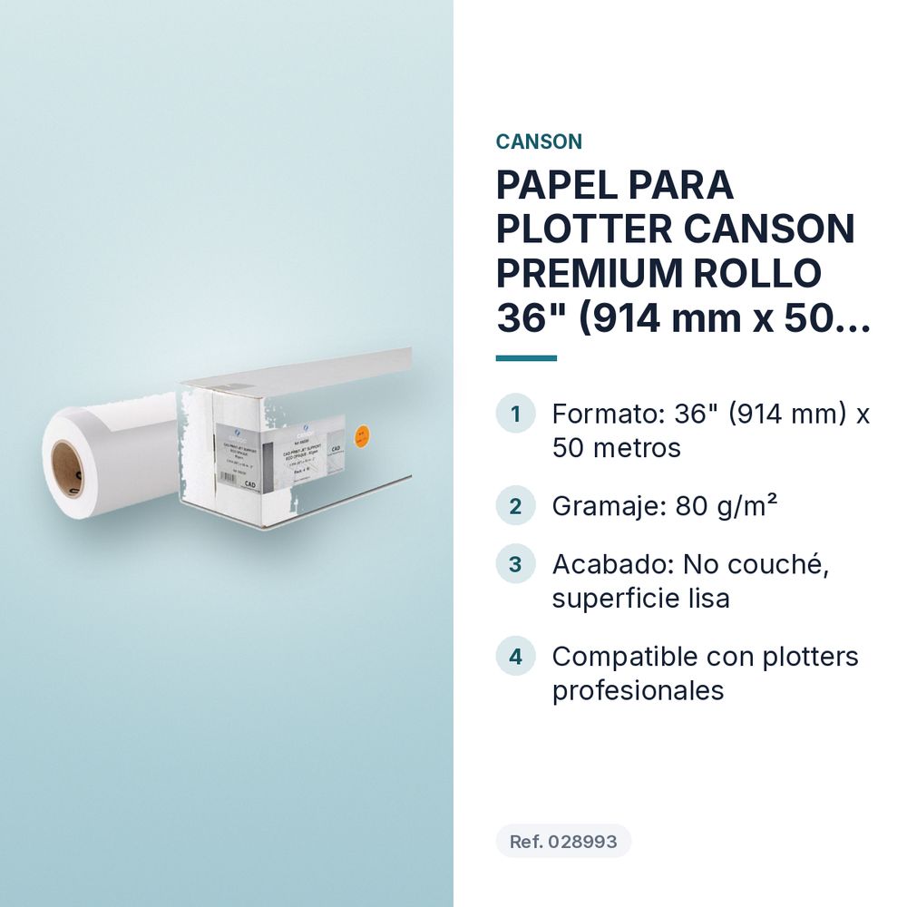 PAPEL PARA PLOTTER CANSON PREMIUM ROLLO 36" (914 mm x 50 m) 80 g - características principales