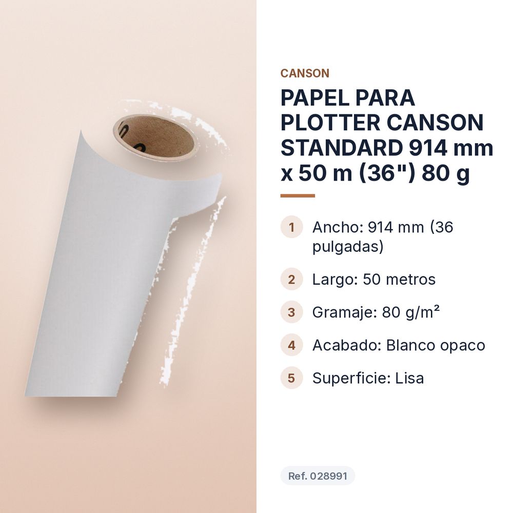 PAPEL PARA PLOTTER CANSON STANDARD 914 mm x 50 m (36") 80 g - características principales