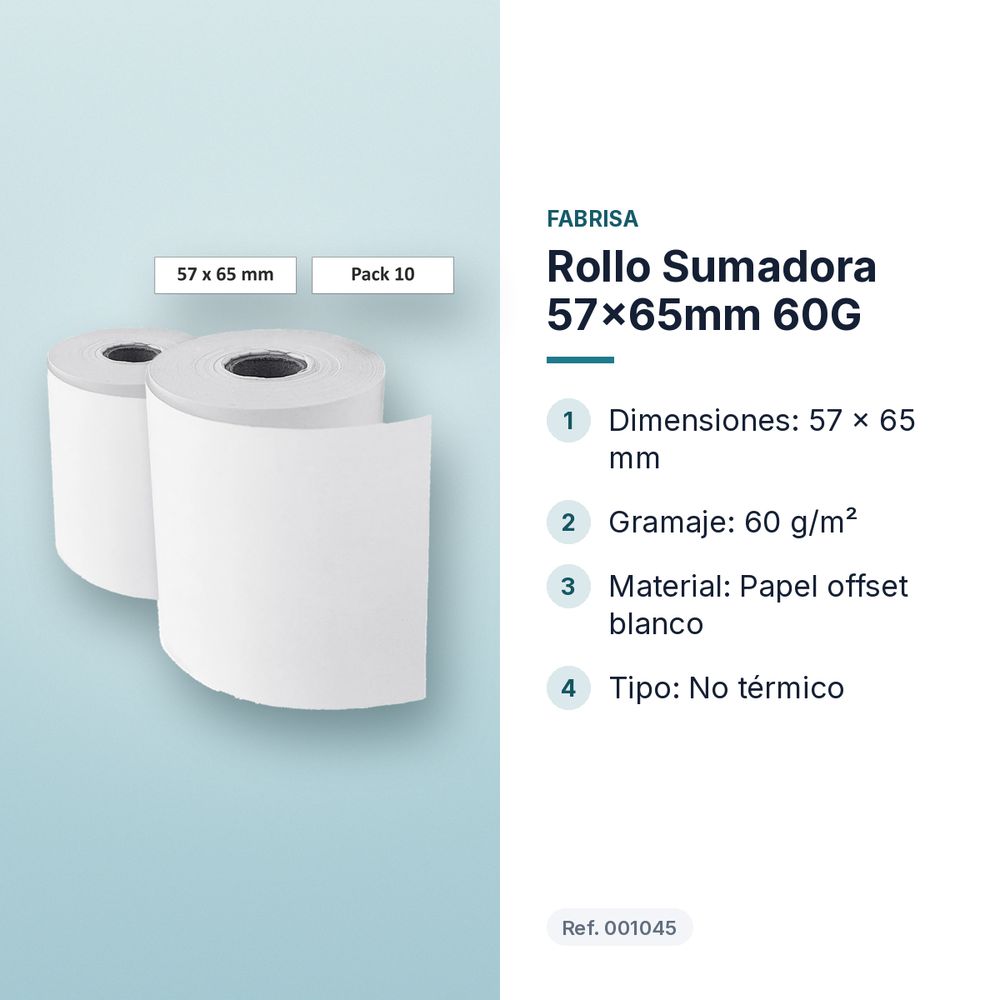 ROLLO SUMADORA 57×65MM 60G - características principales