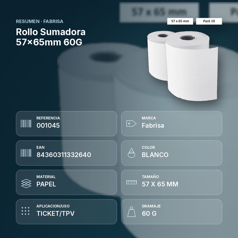 ROLLO SUMADORA 57×65MM 60G - resumen de atributos