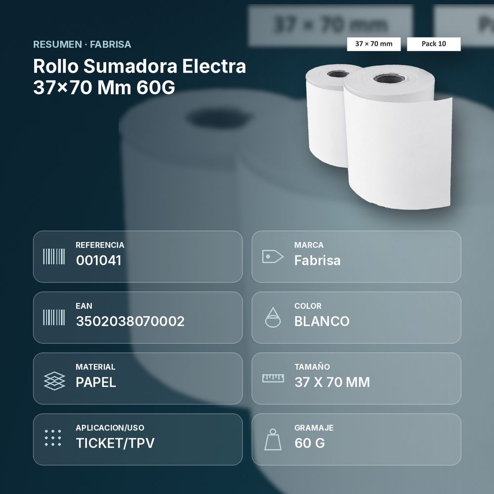 ROLLO SUMADORA ELECTRA 37×70 MM 60G  - resumen de atributos