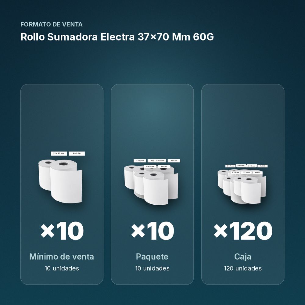 ROLLO SUMADORA ELECTRA 37×70 MM 60G  - formato de venta: paquete de 10, caja de 120