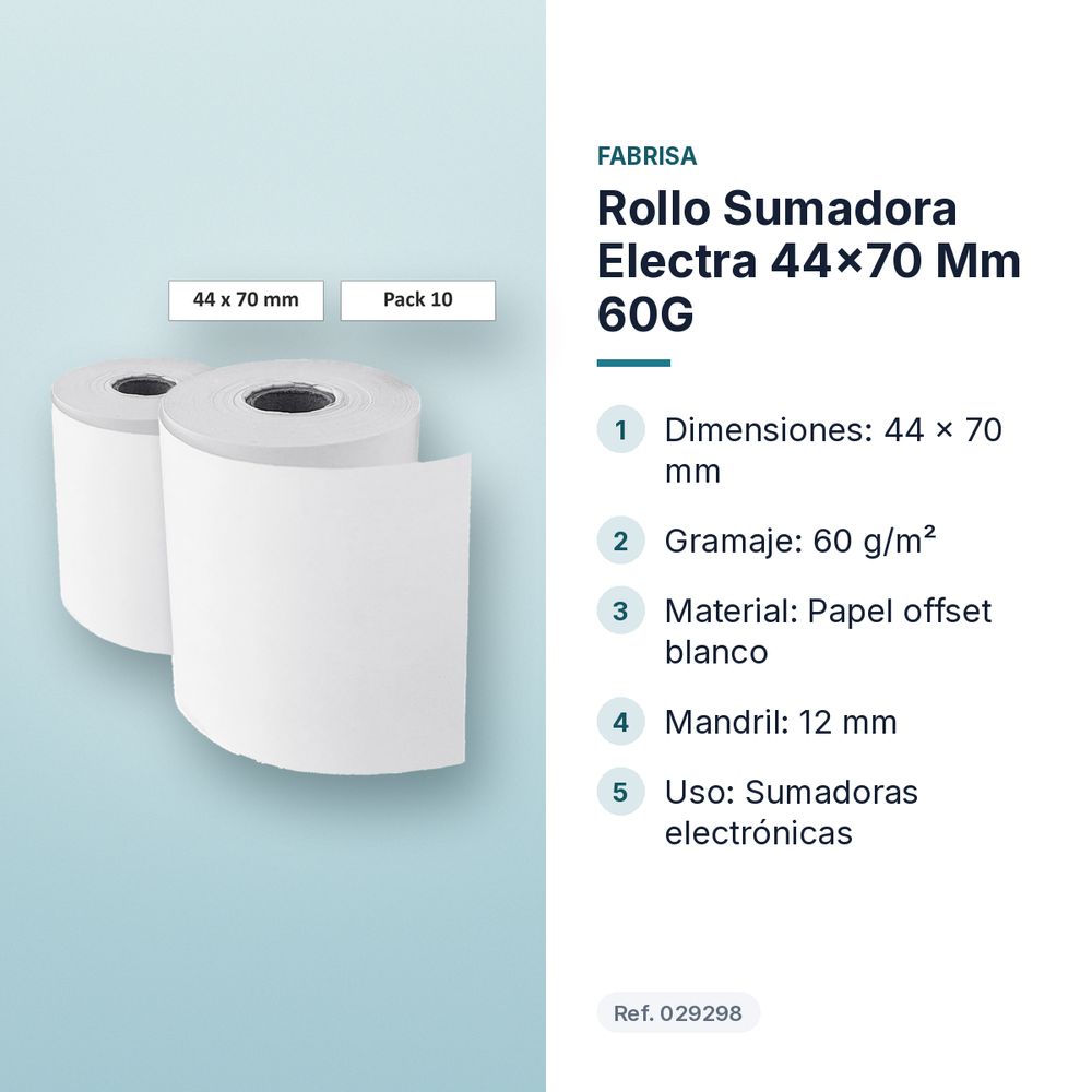 ROLLO SUMADORA ELECTRA 44×70 MM 60G  - características principales