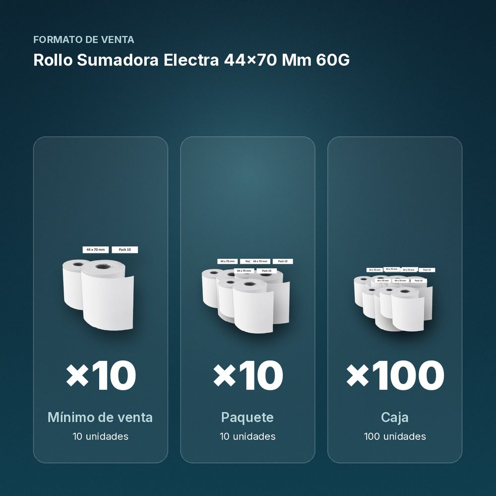 ROLLO SUMADORA ELECTRA 44×70 MM 60G  - formato de venta: paquete de 10, caja de 100