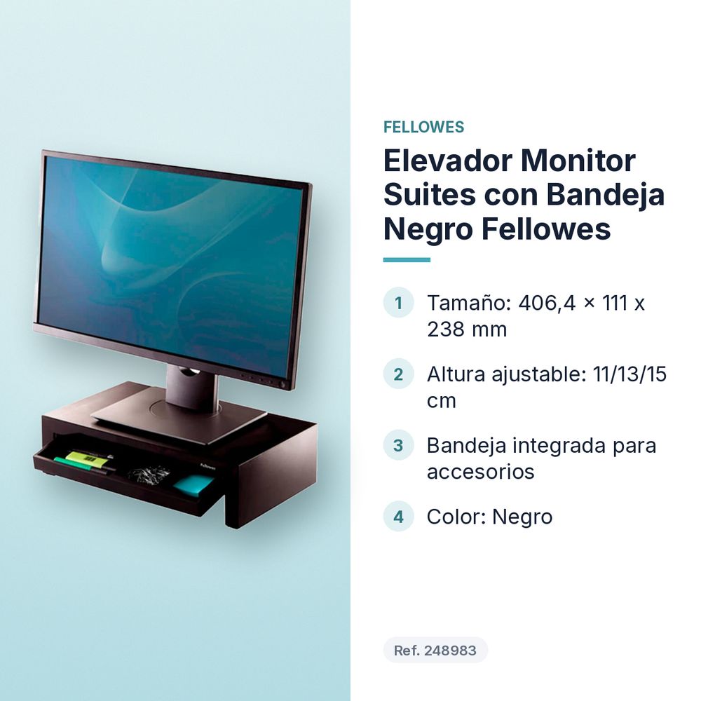 ELEVADOR MONITOR SUITES CON BANDEJA NEGRO FELLOWES - características principales