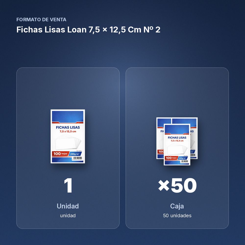 FICHAS LISAS LOAN 7,5 X 12,5 CM Nº 2 - formato de venta: caja de 50
