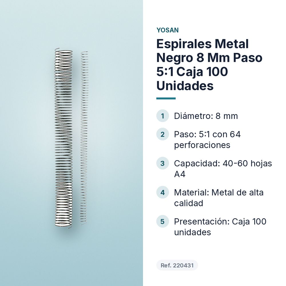 ESPIRALES METAL NEGRO 8 MM PASO 5:1 CAJA 100 UNIDADES  - características principales