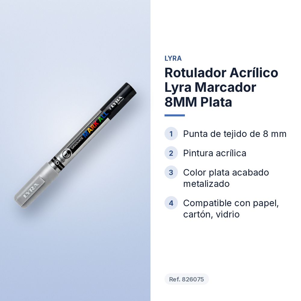 ROTULADOR ACRÍLICO LYRA MARCADOR 8MM PLATA  - características principales