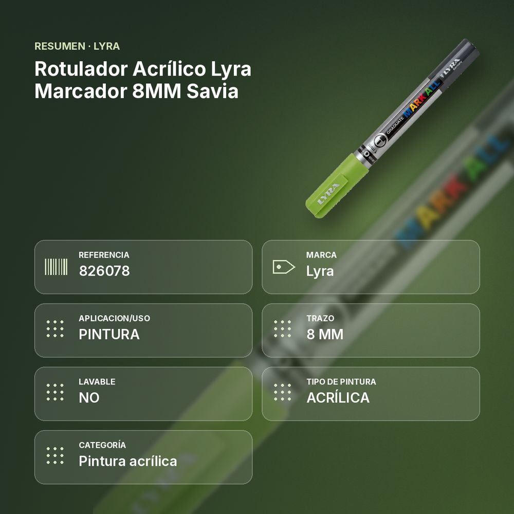 ROTULADOR ACRÍLICO LYRA MARCADOR 8MM SAVIA - resumen de atributos