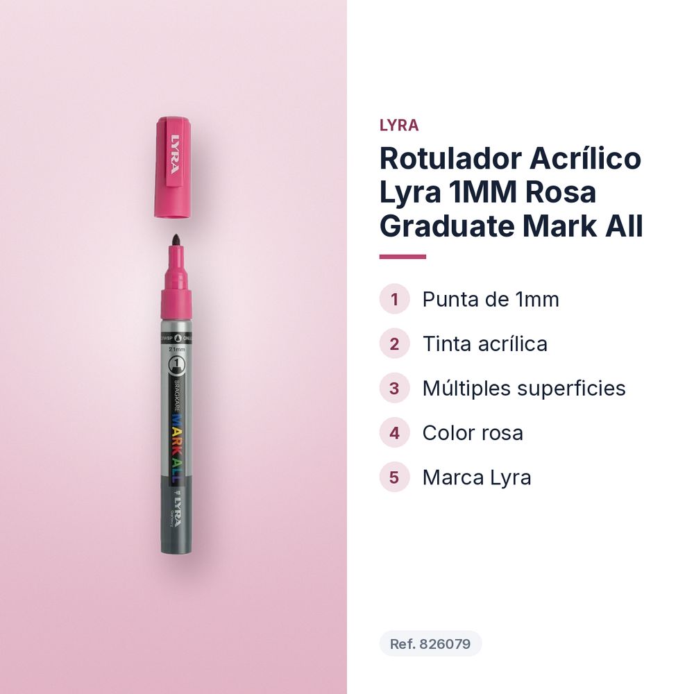 ROTULADOR ACRÍLICO LYRA 1MM ROSA GRADUATE MARK ALL - características principales