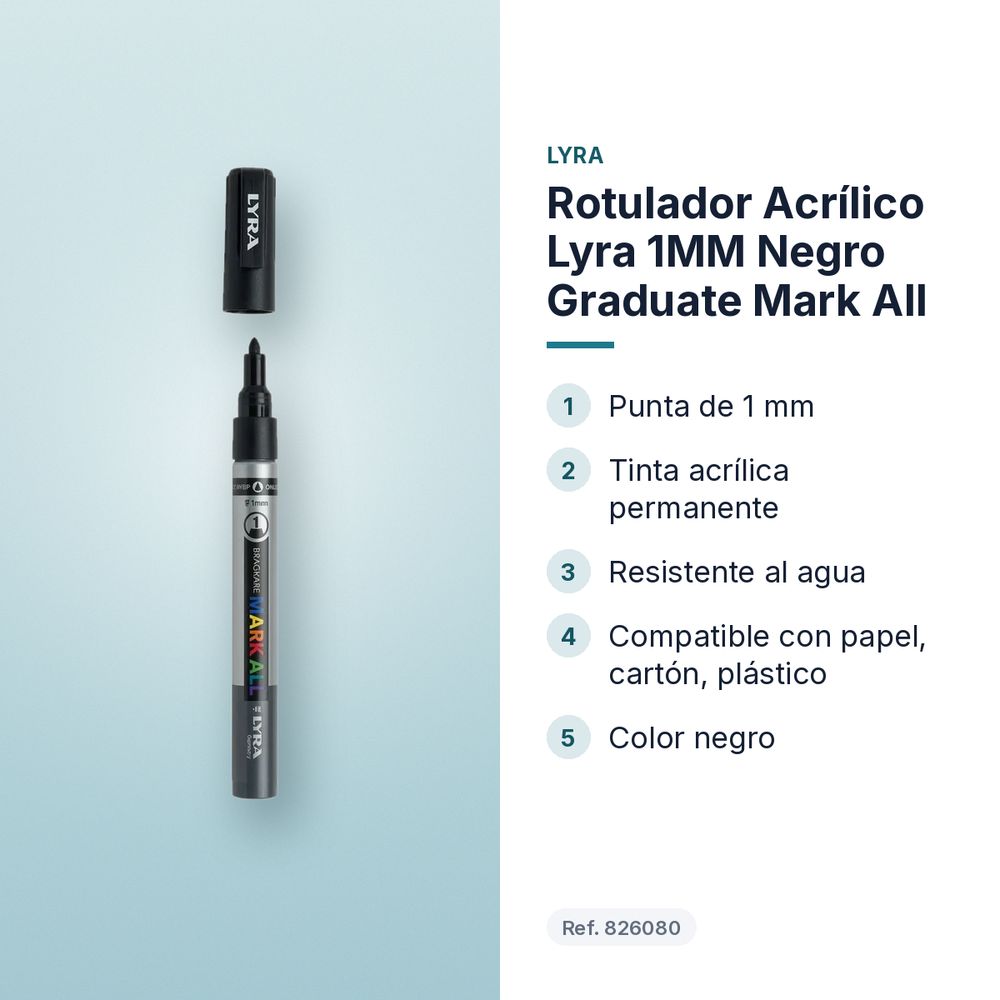 ROTULADOR ACRÍLICO LYRA 1MM NEGRO GRADUATE MARK ALL - características principales