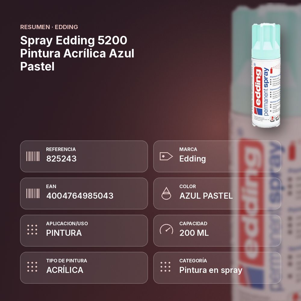 SPRAY EDDING 5200 PINTURA ACRÍLICA AZUL PASTEL - resumen de atributos