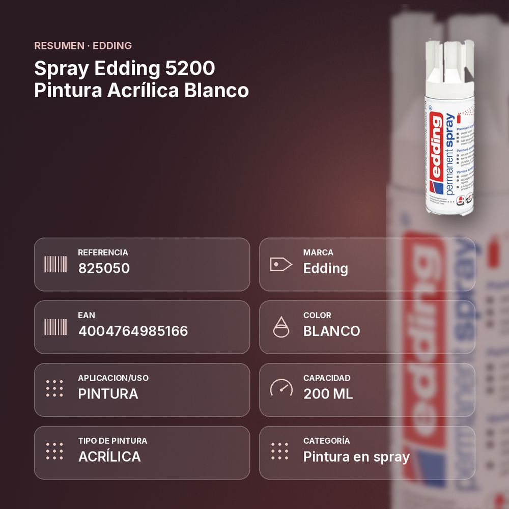 SPRAY EDDING 5200 PINTURA ACRÍLICA BLANCO - resumen de atributos