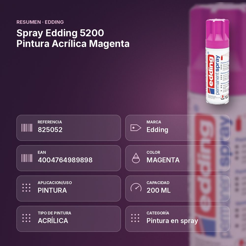 SPRAY EDDING 5200 PINTURA ACRÍLICA MAGENTA - resumen de atributos