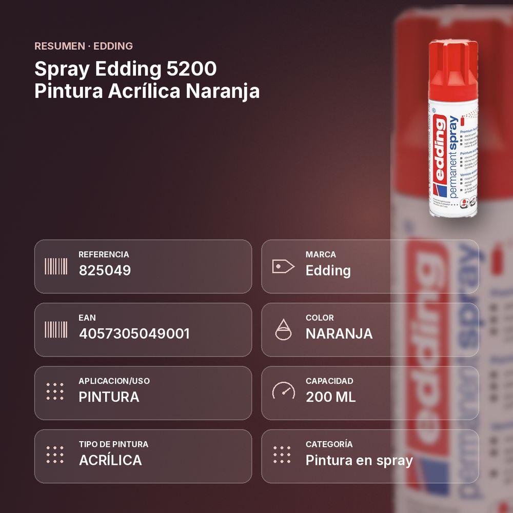 SPRAY EDDING 5200 PINTURA ACRÍLICA NARANJA - resumen de atributos