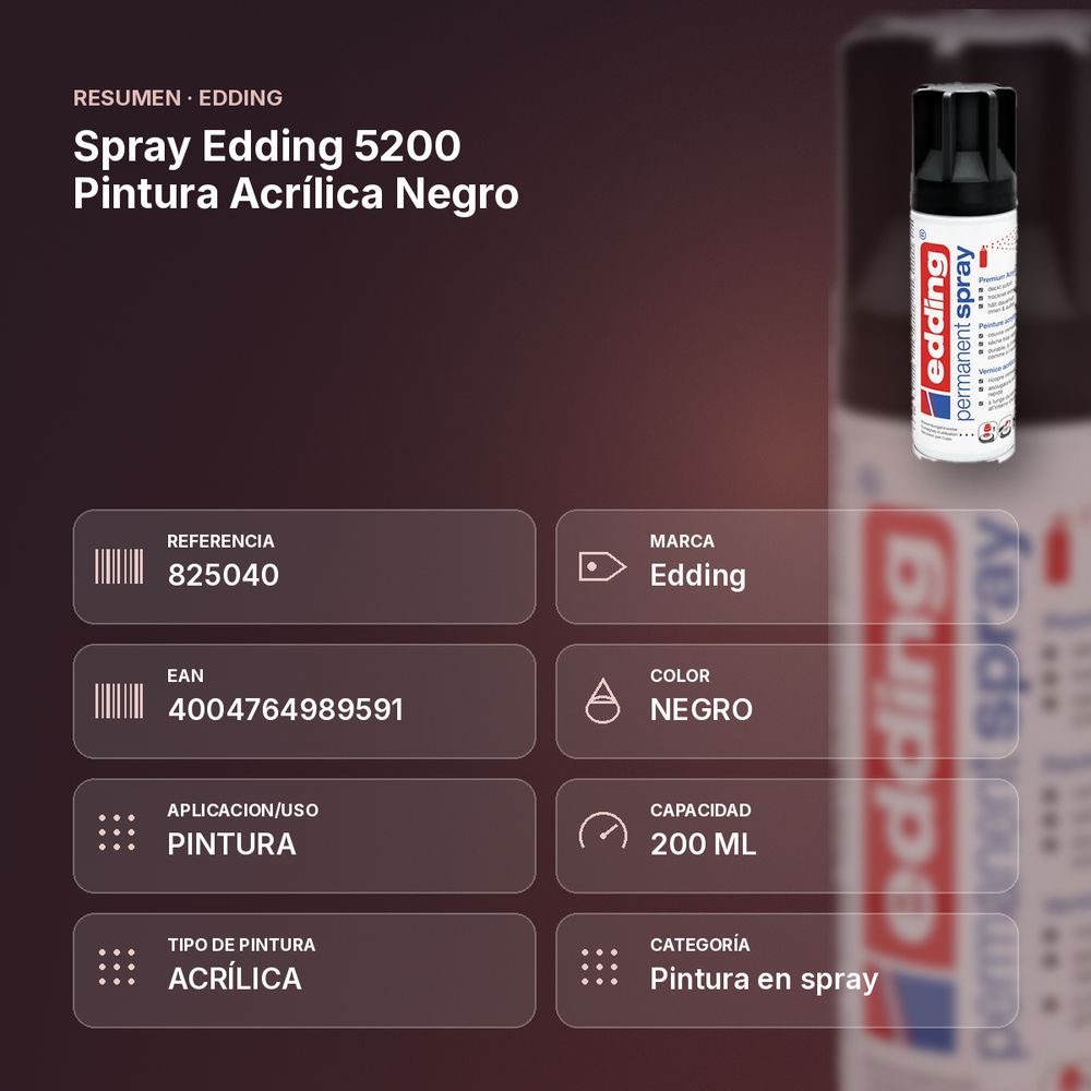 SPRAY EDDING 5200 PINTURA ACRÍLICA NEGRO - resumen de atributos