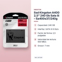 SSD KINGSTON A400 2,5" 240 GB SATA III – SA400S37/240G - características principales