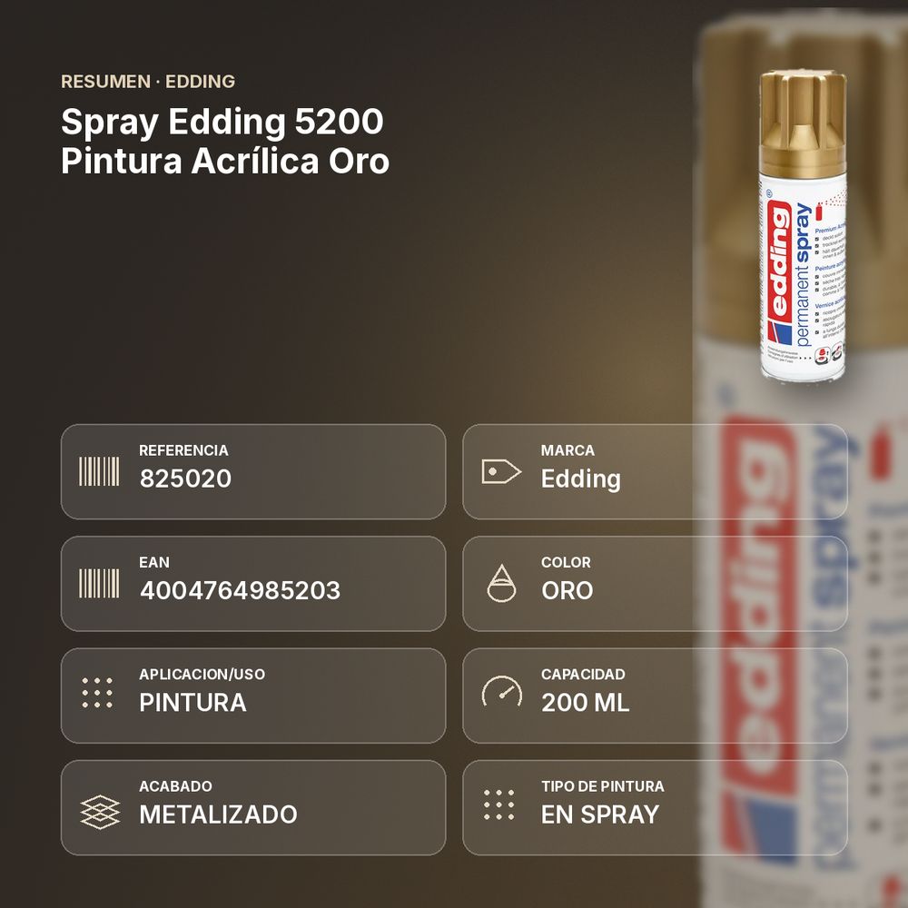 SPRAY EDDING 5200 PINTURA ACRÍLICA ORO - resumen de atributos