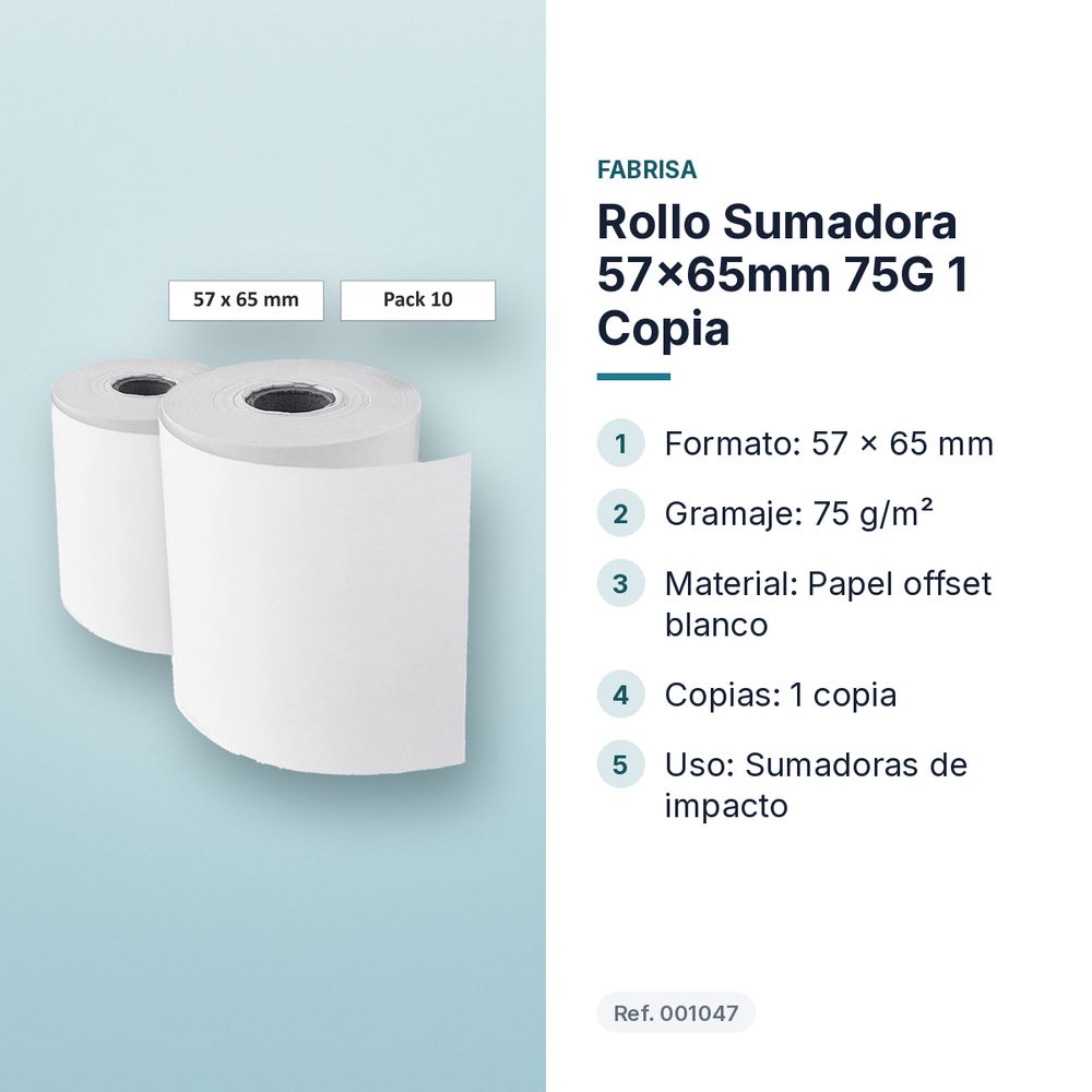 ROLLO SUMADORA 57×65MM 75G 1 COPIA   - características principales