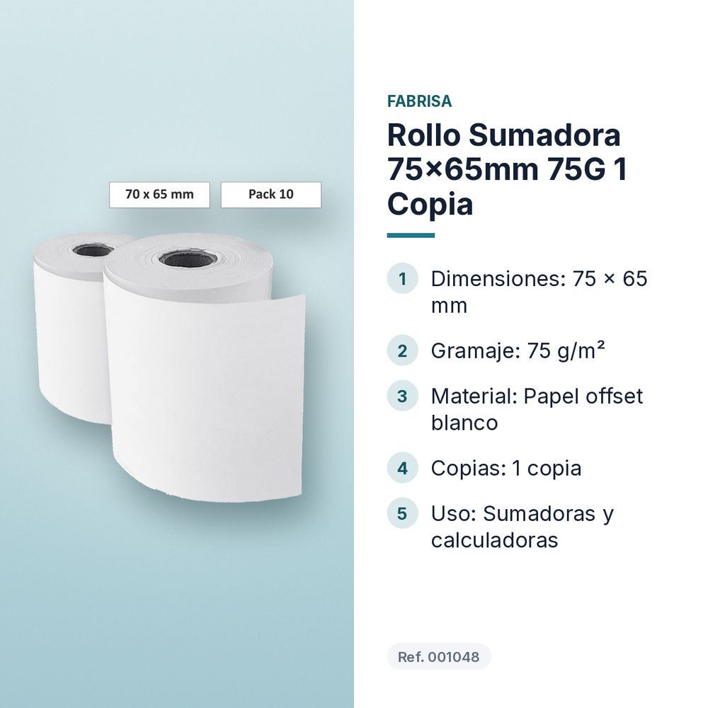 ROLLO SUMADORA 75×65MM 75G 1 COPIA    - características principales