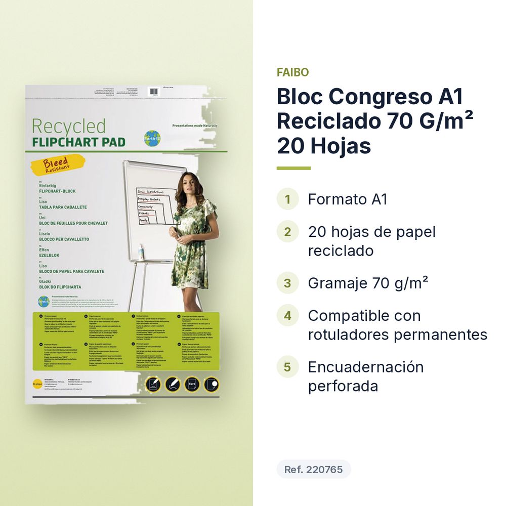 BLOC CONGRESO A1 RECICLADO 70 G/M² 20 HOJAS - características principales