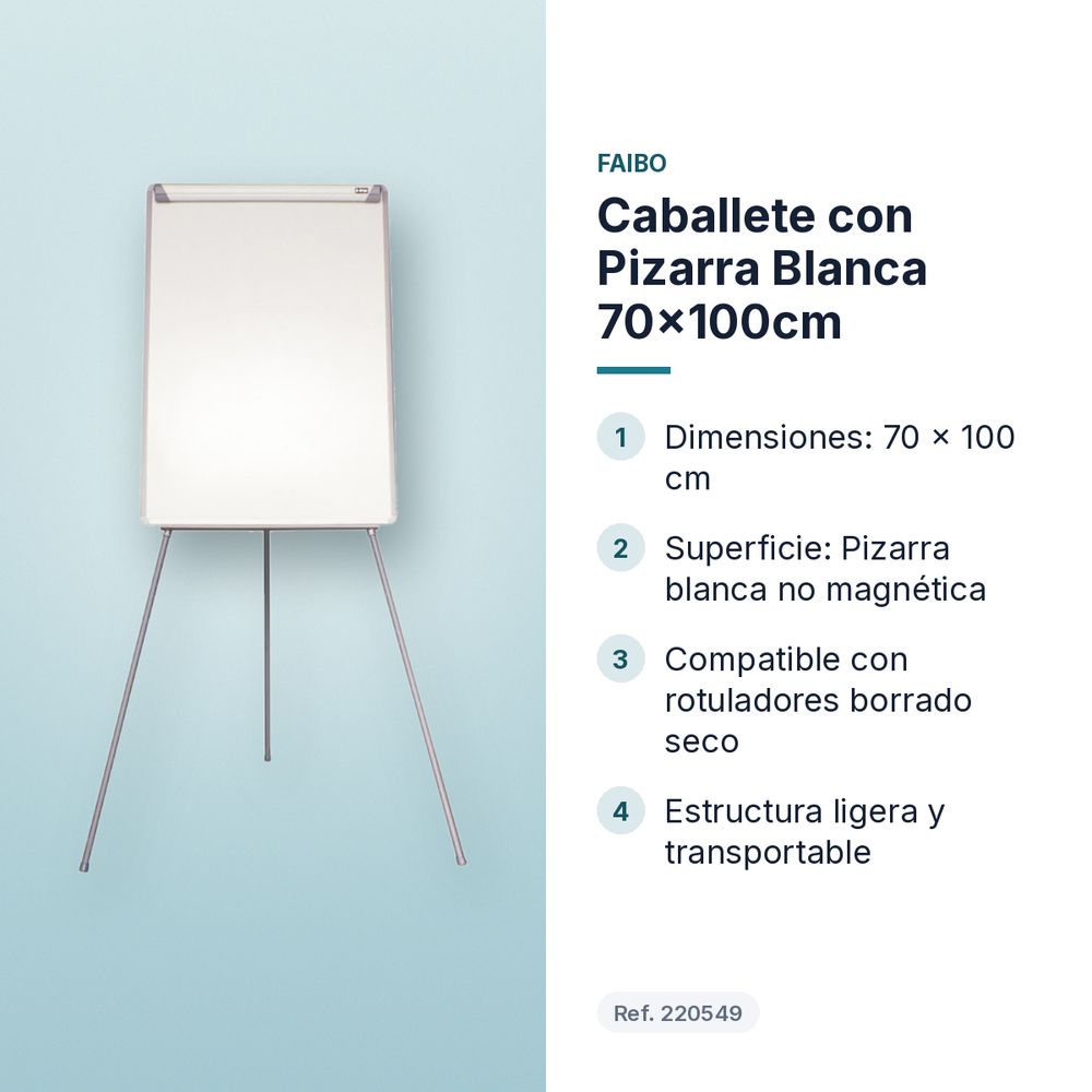 CABALLETE CON PIZARRA BLANCA 70×100CM - características principales