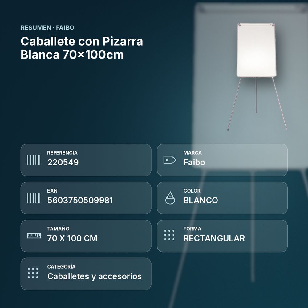 CABALLETE CON PIZARRA BLANCA 70×100CM - resumen de atributos
