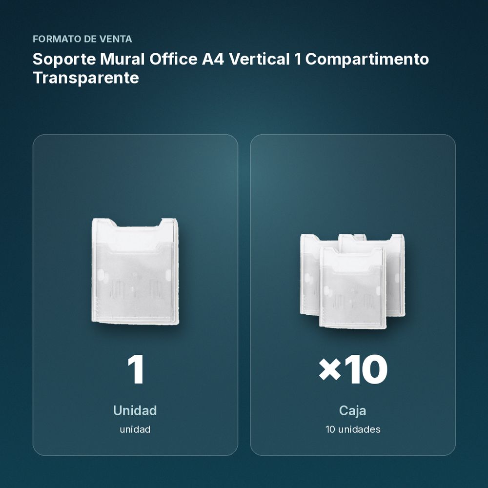 SOPORTE MURAL OFFICE A4 VERTICAL 1 COMPARTIMENTO TRANSPARENTE - formato de venta: caja de 10
