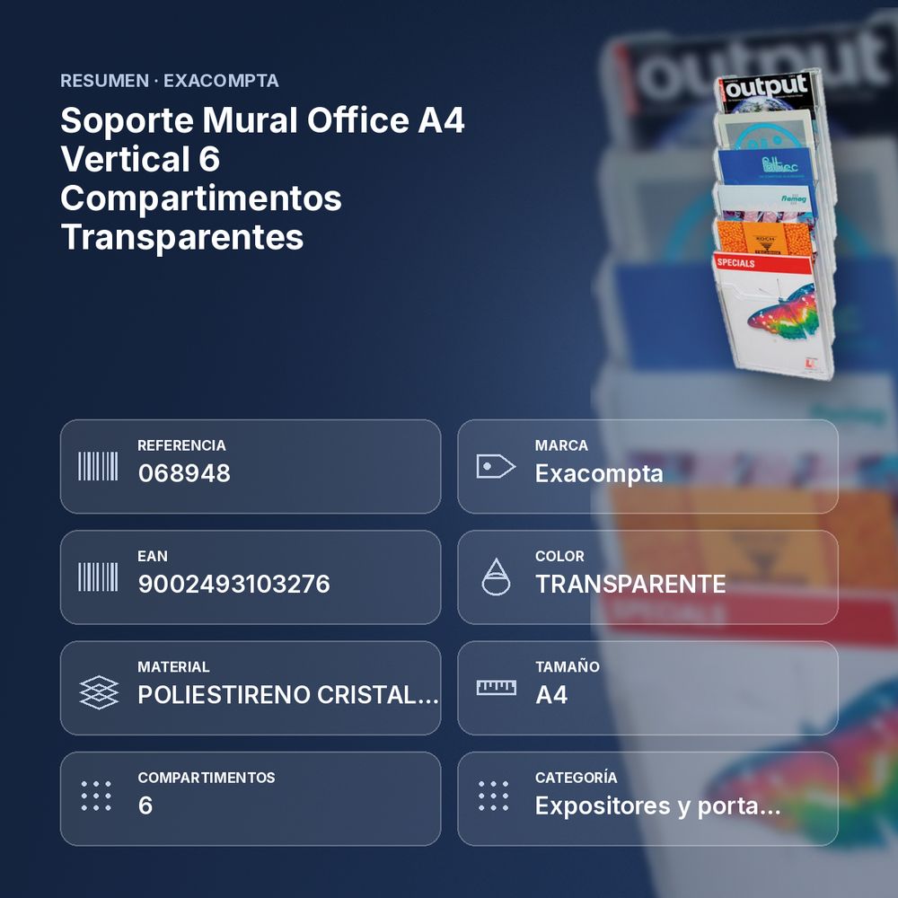 SOPORTE MURAL OFFICE A4 VERTICAL 6 COMPARTIMENTOS TRANSPARENTES - resumen de atributos