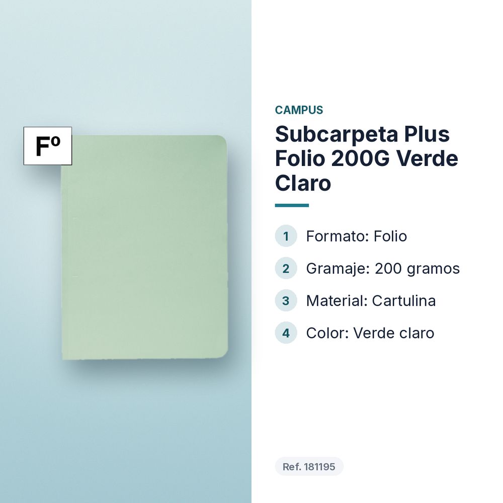 SUBCARPETA PLUS FOLIO 200G VERDE CLARO - características principales