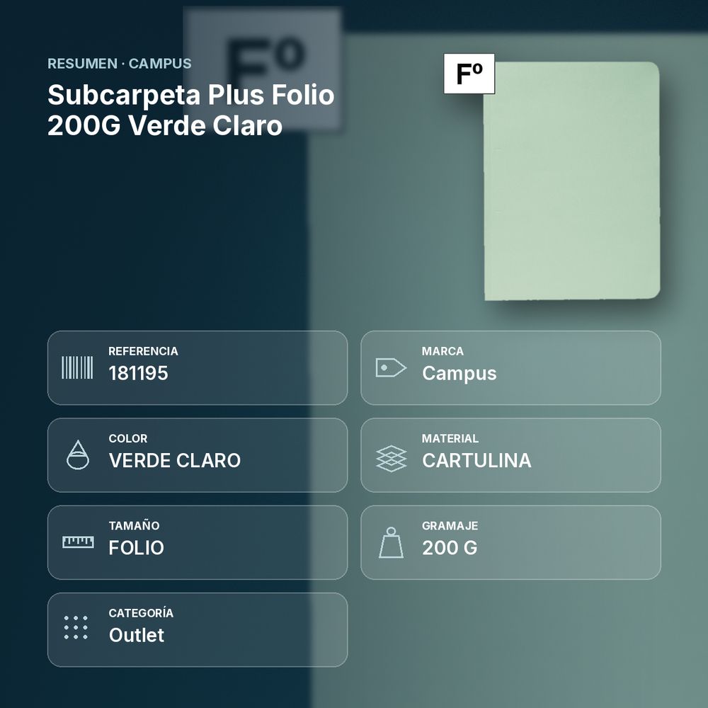 SUBCARPETA PLUS FOLIO 200G VERDE CLARO - resumen de atributos