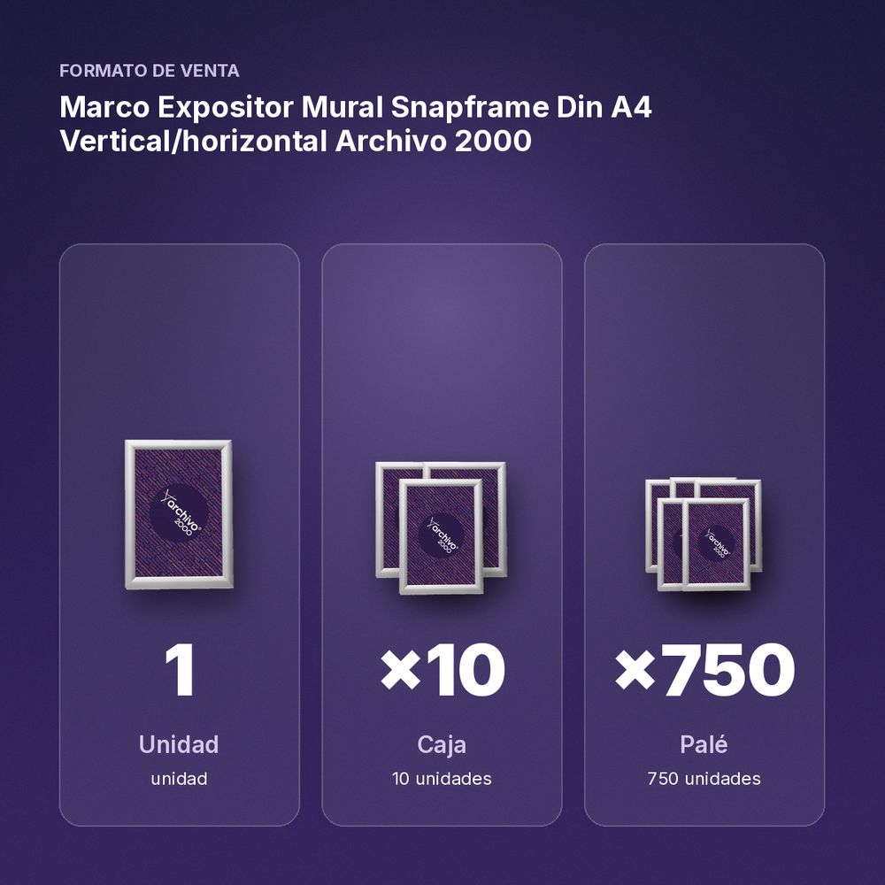 MARCO EXPOSITOR MURAL SNAPFRAME DIN A4 VERTICAL/HORIZONTAL ARCHIVO 2000 - formato de venta: caja de 10, palé de 750