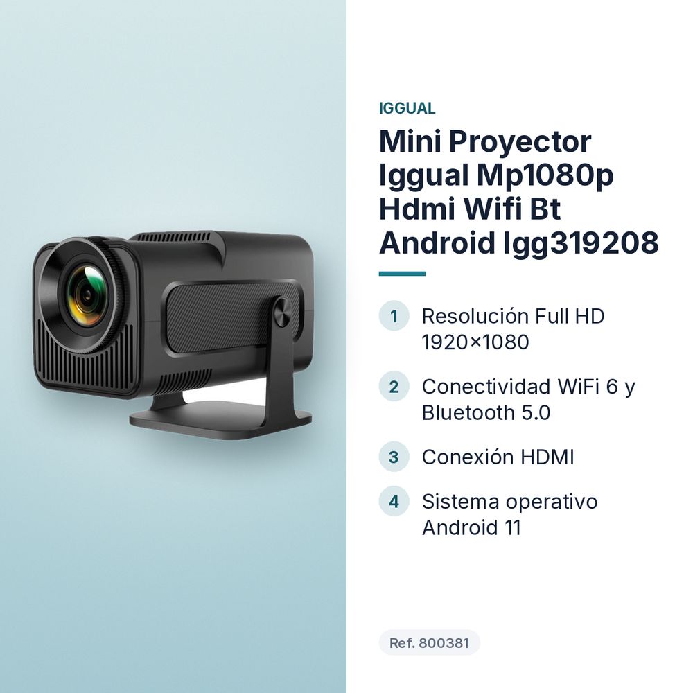 MINI PROYECTOR IGGUAL MP1080P HDMI WIFI BT ANDROID IGG319208 - características principales
