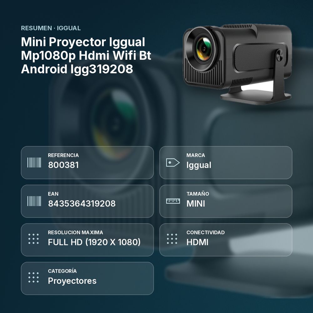 MINI PROYECTOR IGGUAL MP1080P HDMI WIFI BT ANDROID IGG319208 - resumen de atributos