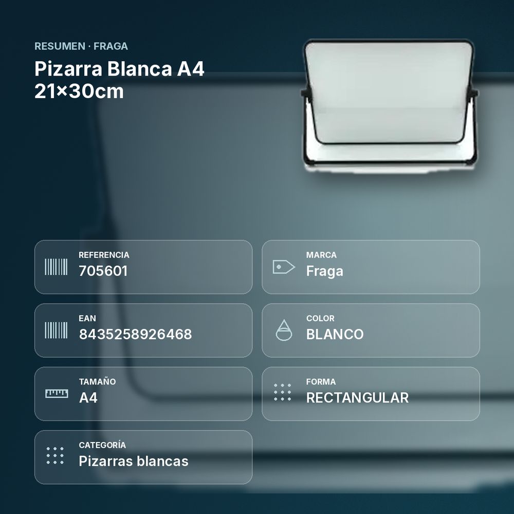 PIZARRA BLANCA A4 21X30CM - resumen de atributos