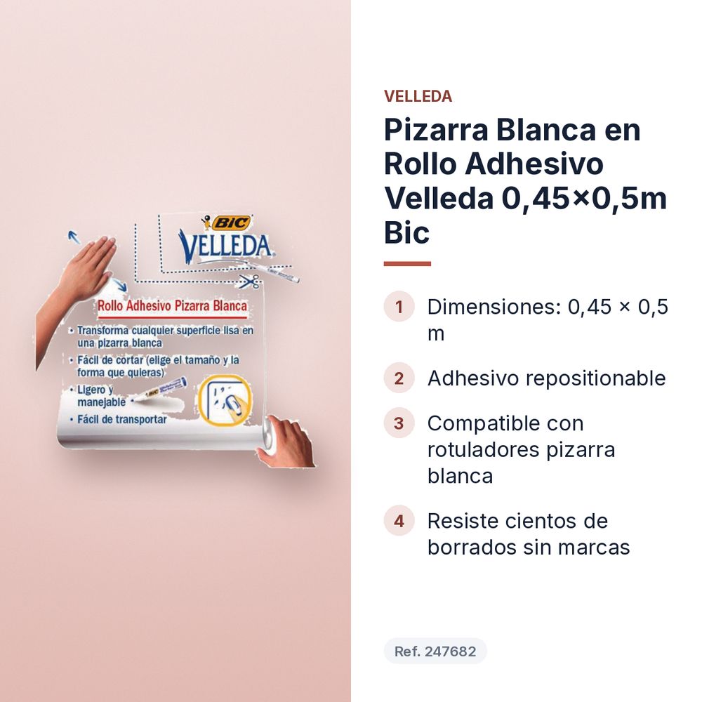 PIZARRA BLANCA EN ROLLO ADHESIVO VELLEDA 0,45X0,5M BIC - características principales