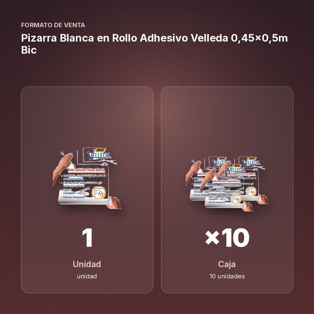 PIZARRA BLANCA EN ROLLO ADHESIVO VELLEDA 0,45X0,5M BIC - formato de venta: caja de 10