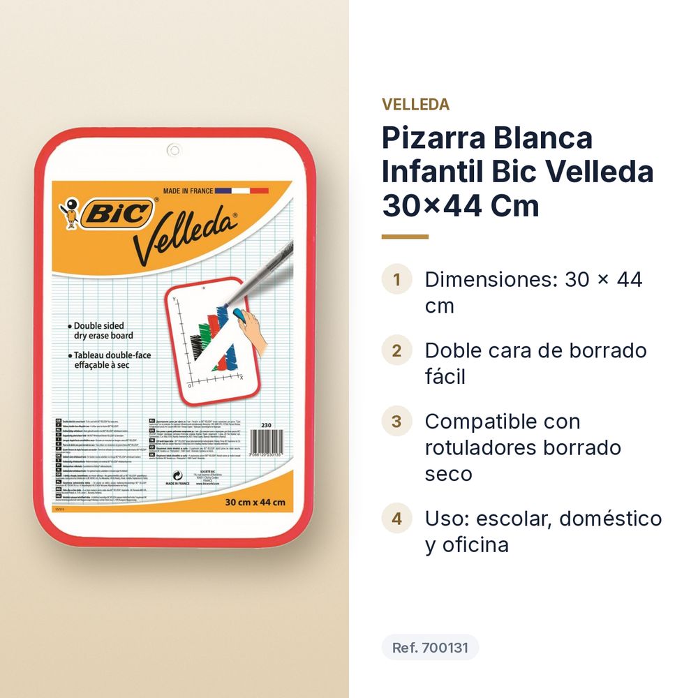PIZARRA BLANCA INFANTIL BIC VELLEDA 30X44 CM - características principales