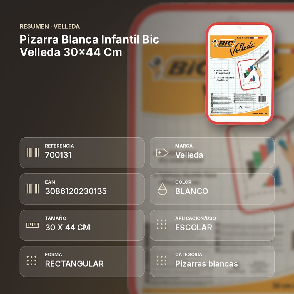 PIZARRA BLANCA INFANTIL BIC VELLEDA 30X44 CM - resumen de atributos