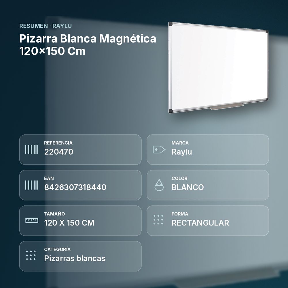 PIZARRA BLANCA MAGNÉTICA 120X150 CM - resumen de atributos