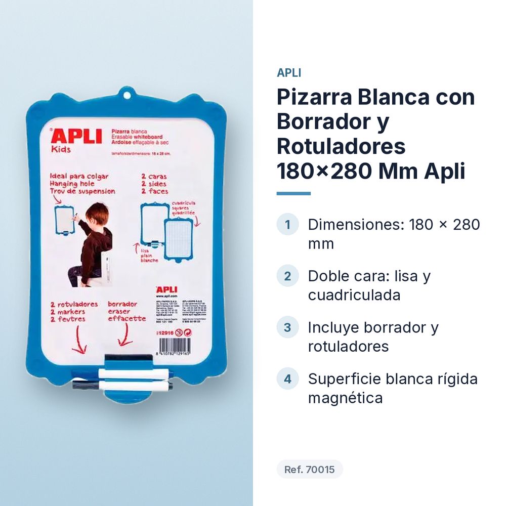 PIZARRA BLANCA CON BORRADOR Y ROTULADORES 180X280 MM APLI - características principales