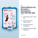PIZARRA BLANCA CON BORRADOR Y ROTULADORES 180X280 MM APLI - características principales